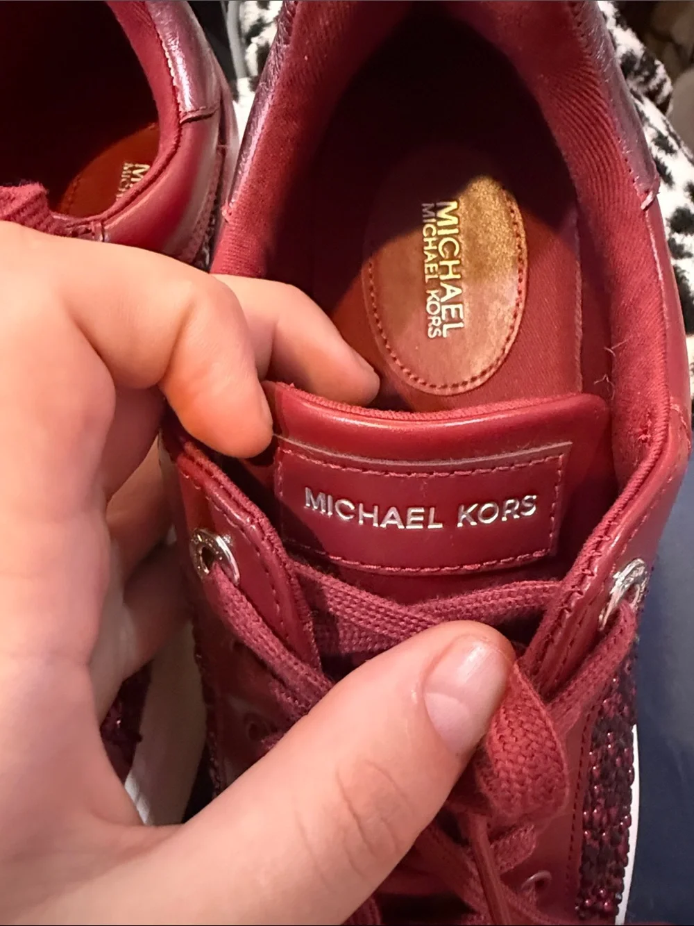 Michael Kors Burgundy Crystal-Embellished Lace-Up Sneakers